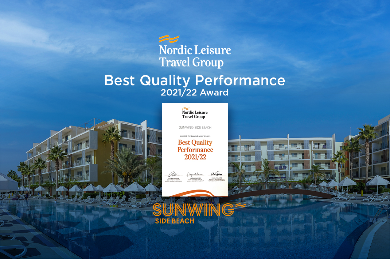 BARUT SUNWING SİDE BEACH RECEIVED THE “NORDIC LEISURE TRAVEL GROUP BEST QUALITY PERFORMANCE” AWARD